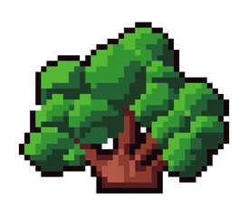 Pixelated bush, nature and forest in 8 bit game