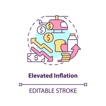Elevated inflation concept icon. Primary concern for investors. Stock market trend abstract idea thin line illustration. Isolated outline drawing. Editable stroke. Arial, Myriad Pro-Bold fonts used