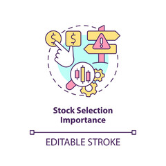 Stock selection importance concept icon. Choose marketplace. Financial market trend abstract idea thin line illustration. Isolated outline drawing. Editable stroke. Arial, Myriad Pro-Bold fonts used