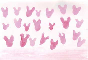 Background image of light pink rabbit head painted with watercolors.