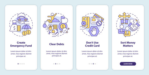 Investing preparation onboarding mobile app screen. Trading walkthrough 4 steps editable graphic instructions with linear concepts. UI, UX, GUI template. Myriad Pro-Bold, Regular fonts used