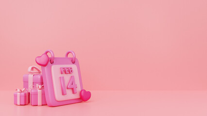 3d rendering valentine calender item with pink background