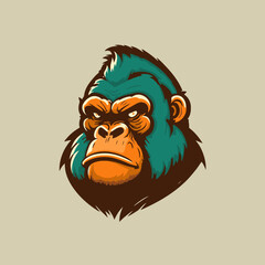 gorilla head logo animal character logo mascot vector cartoon design template