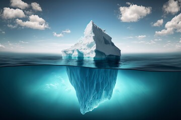 Fototapeta na wymiar Iceberg floating in the polar sea with blue sky, ai generative illustration.
