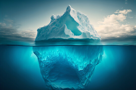 Iceberg - Global warming and climate change effect, ai generative illustration.