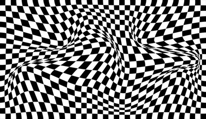 Futuristic checkerboard wave. Abstract vector wave with moving squares. Chess board background.