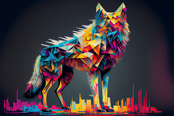 colorful Wolf face head on geometric pop art style