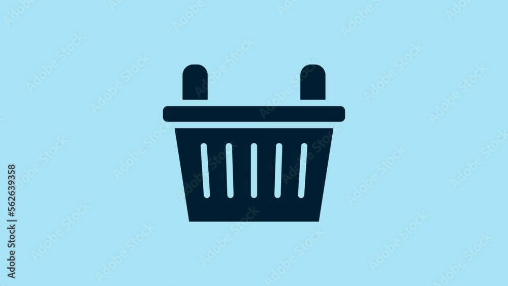 Sticker Blue Bicycle basket icon isolated on blue background. 4K Video motion graphic animation