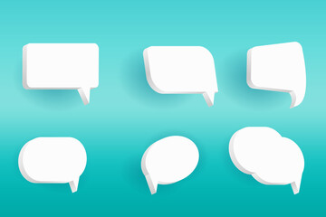 Set of Six 3D speech bubble icons, isolated on orange background. 3D Chat icon set Realistic 3d design.