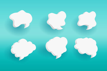 Set of Six 3D speech bubble icons, isolated on orange background. 3D Chat icon set Realistic 3d design.