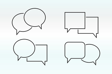 Set of Speech bubble line icons. Editable stroke linear design perfect hat speech bubble, Tick or check mark, Comment quote icons. Think speech bubble. Linear set.