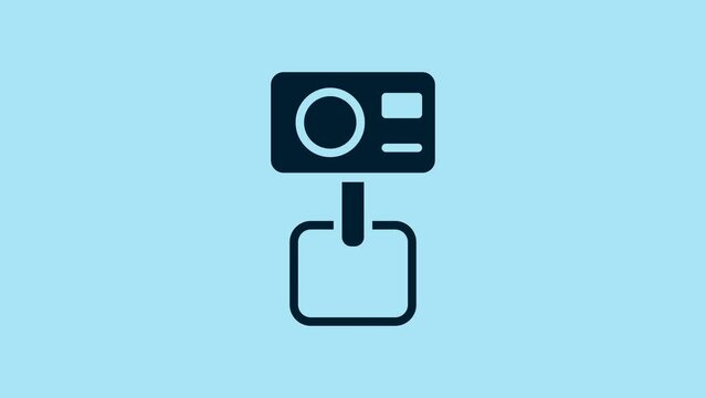Blue Action extreme camera icon isolated on blue background. Video camera equipment for filming extreme sports. 4K Video motion graphic animation