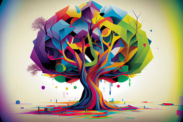 Colorful tree. Geometric polygon design