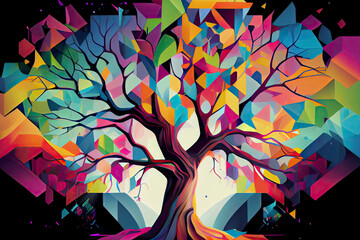 Colorful tree. Geometric polygon design