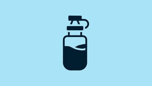 Blue Sport bottle with water icon isolated on blue background. 4K Video motion graphic animation