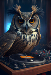 Generative Ai, art painting style, owl DJ