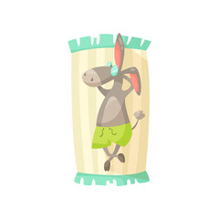 Donkey cartoon character sunbathing vector illustration. Summer resort, funny comic wild animal in sunglasses relaxing on beach towel on white background. Wildlife, vacation concept