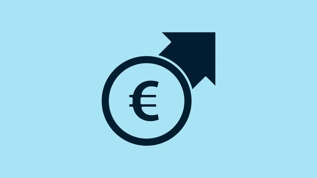 Blue Financial growth and euro coin icon isolated on blue background. Increasing revenue. 4K Video motion graphic animation
