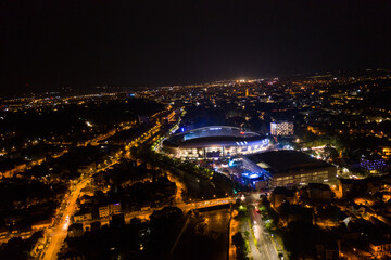 Fototapeta na wymiar Aerial view of Cluj Napoca city by night. Urban landscape