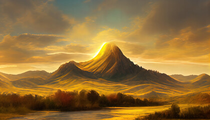 Amazing landscapes view of mountain with gold hour on sunrise morning