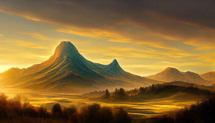 Amazing landscapes view of mountain with gold hour on sunrise morning