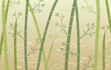 金色背景の竹と和柄な草模様の背景素材
