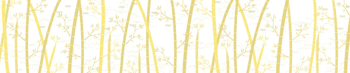 透過背景の竹と和柄な草模様の背景素材（金色＆ワイド）
