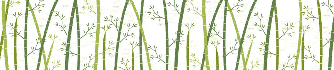Fototapeta premium 透過背景の竹と和柄な草模様の背景素材（緑＆ワイド） 