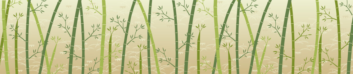 金色背景の竹と和柄な草模様の背景素材（ワイド
