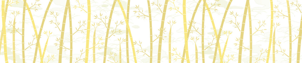 透過背景の竹と和柄な雲模様の背景素材（金色＆ワイド）
