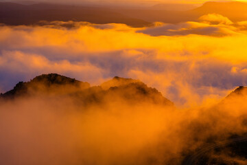 Mist in the mountains at sunrise