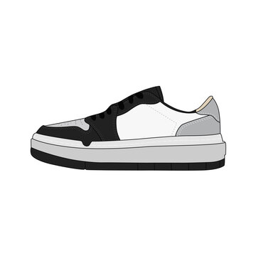 Black silver low sneaker shoes isolated on white background. Vector Illustration