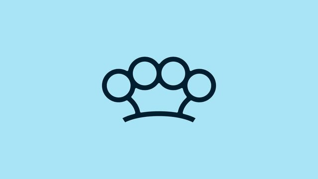 Blue Brass knuckles icon isolated on blue background. 4K Video motion graphic animation