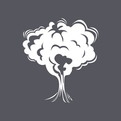 White trail from explosion or gas blast cartoon illustration. Comic cloud of smoke, fog, hot steam or fume on grey background. Vapor, atmosphere, wind concept