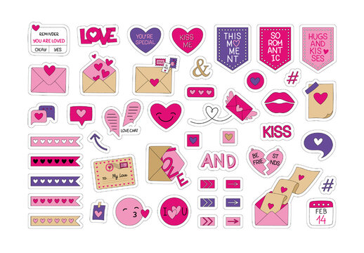 Love Messages Printable Sticker Pack With Romantic Doodle Illustrations
