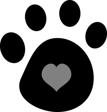 Black cute paw animal dog cat with mini heart drawing doodle icon PNG