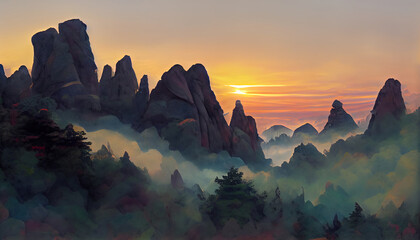 Fototapeta na wymiar Sunrise at the Huangshan mountains
