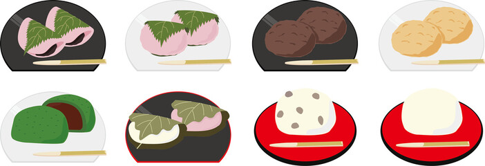 おもち系の和菓子イラストセット