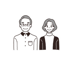 モノクロの高齢夫婦のイラスト