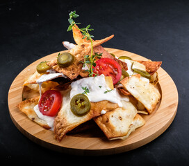 bread slice salad with jalapeño pepper tomato and sauce
