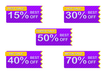 3d purple modern discount coupons object shape set for business and promotion isolated on white background