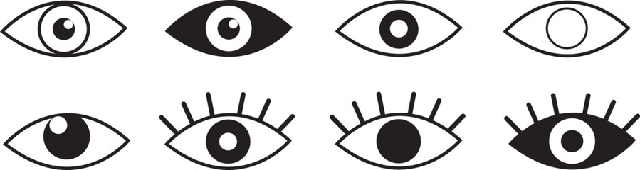 Eye icon set. Eyesight symbol. Retina scan eye icons. Simple eyes collection. Eye silhouette. Vector EPS 10 - obrazy, fototapety, plakaty