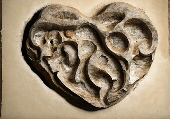 Parchment Art, drawing of a beautiful Heart made of stone - AI Generated