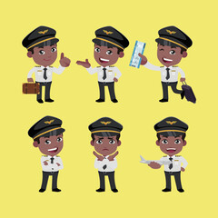 Airline pilot with different poses. vector