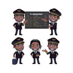 Airline pilot with different poses. vector