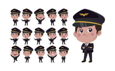 Airline pilot with different poses. vector © Rafy Fane
