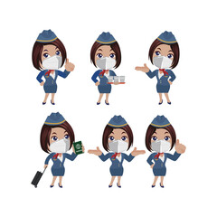 Stewardess with different poses. vector