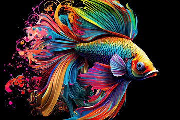 Colorful Siamese fighting fish or betta fish swimming