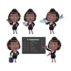 Stewardess with different poses. vector