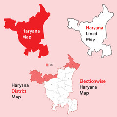 Haryana map vector, Haryana map lined, District map of Haryana, Election wise Haryana map